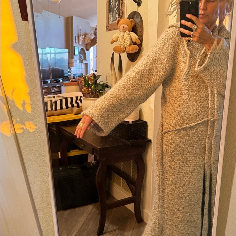 Handmade one of a kind knit Long Gray Coat duster sweater - Picture 10 of 11